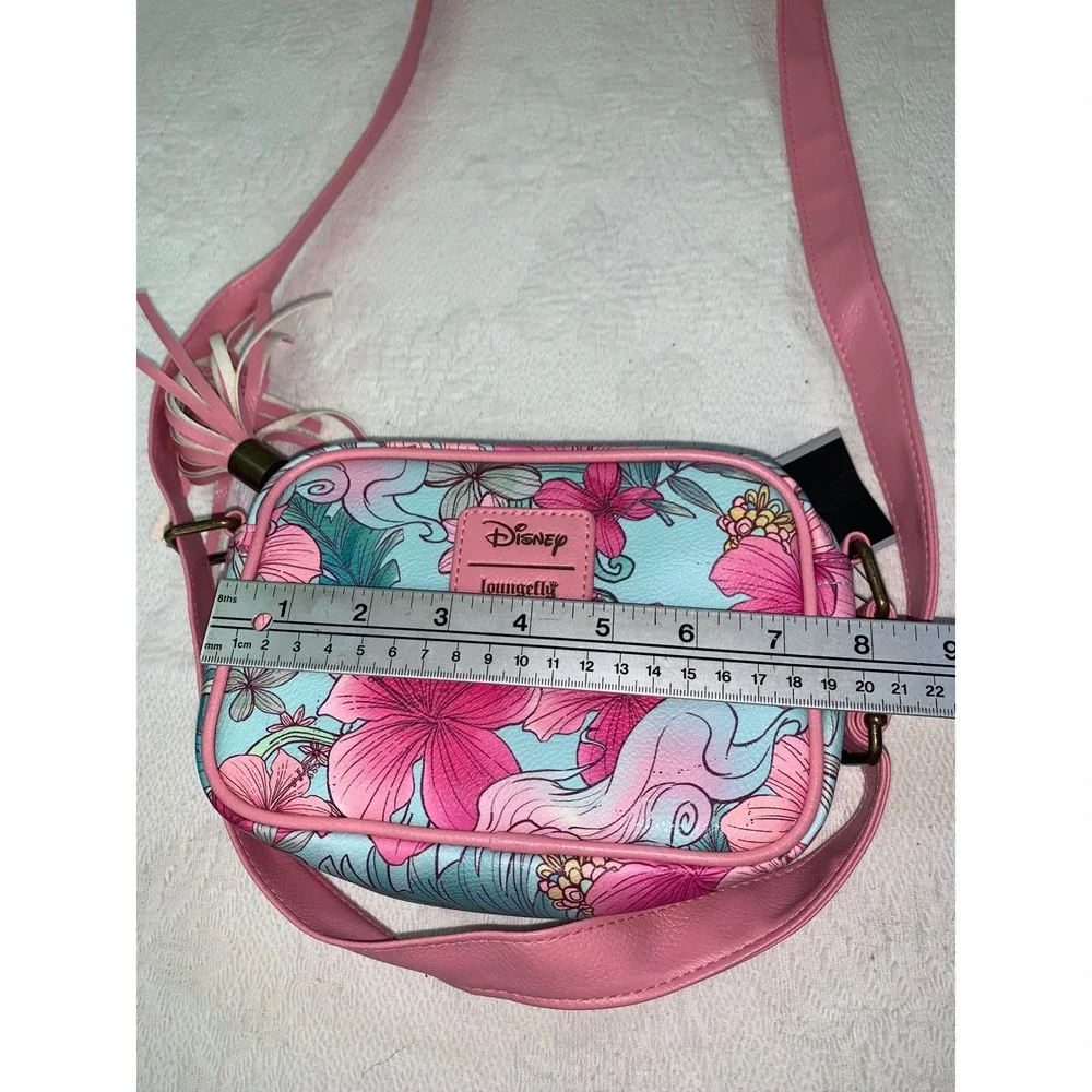 Disney Loungefly Ariel Little Mermaid Hibiscus Floral Crossbody Bag Pink Blue